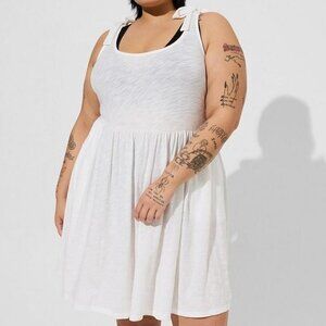 Torrid - Mini Cotton Slub Tie Shoulder Beach Dress in Ivory